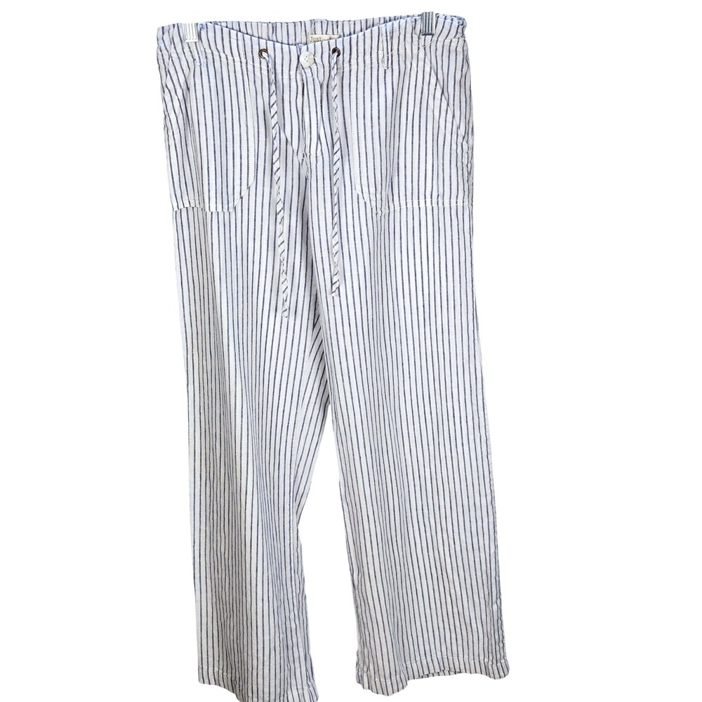 Women's Just Living Medium Striped Linen‎ Blend Wide Leg Pants Coastal Resort